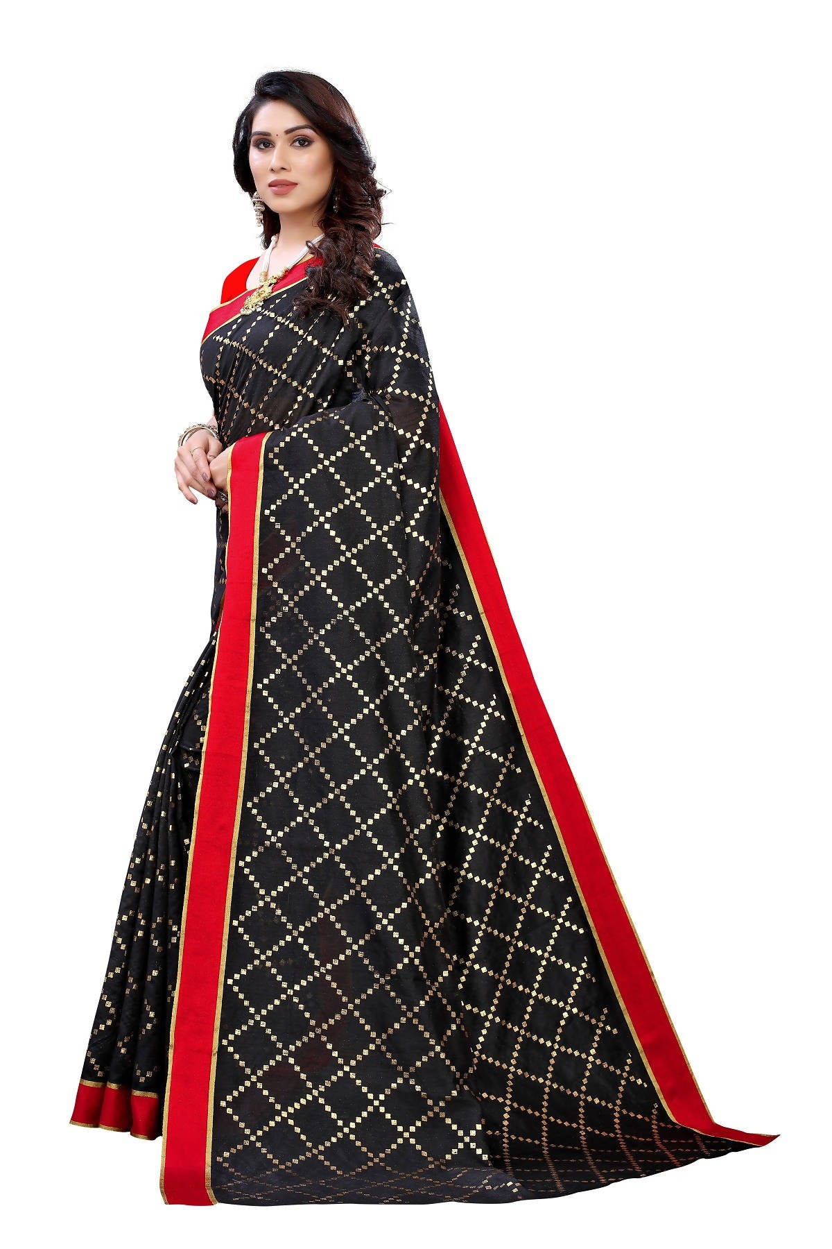 Vamika Black Linen Foil Print Saree (YOGI BLACK) - Distacart