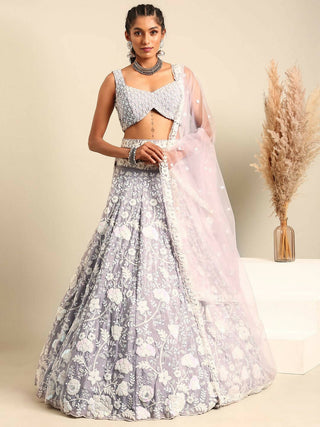 House of Panchhi Mauve Chinon Sequins and Zarkan embroidery Lehenga choli & Dupatta - Distacart