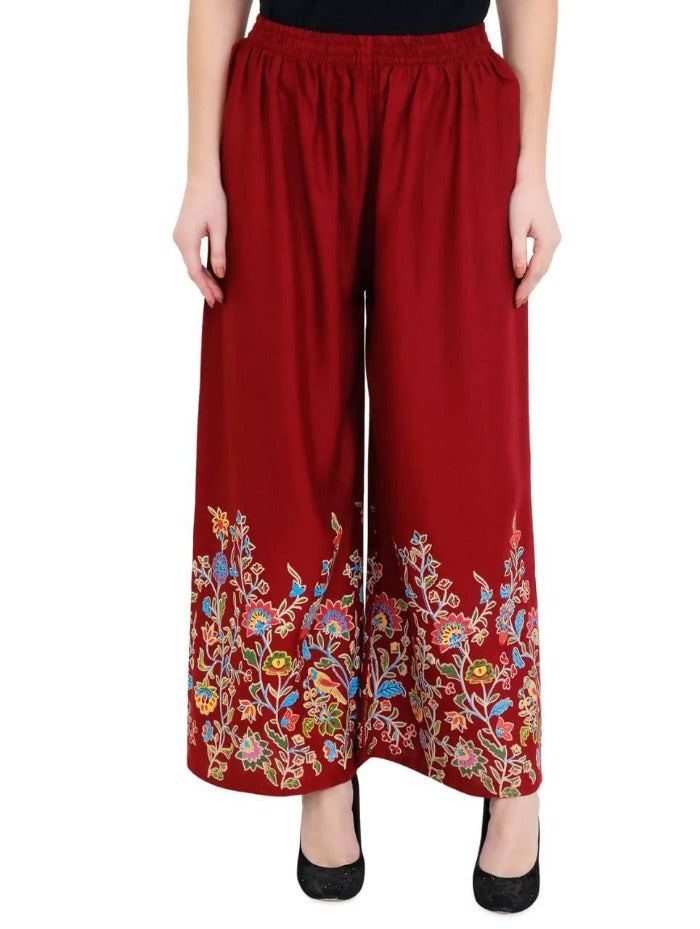 Mominos Fashion Maroon Floral Design Palazzo