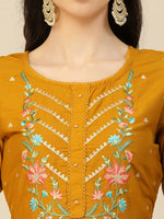 Thumbnail for Mustard Embroidered Chinon Straight Kurta With Trouser & Dupatta - Salimar - Distacart
