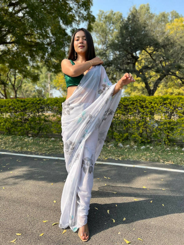 Vamsee Grey Chiffon Designer Saree - Distacart