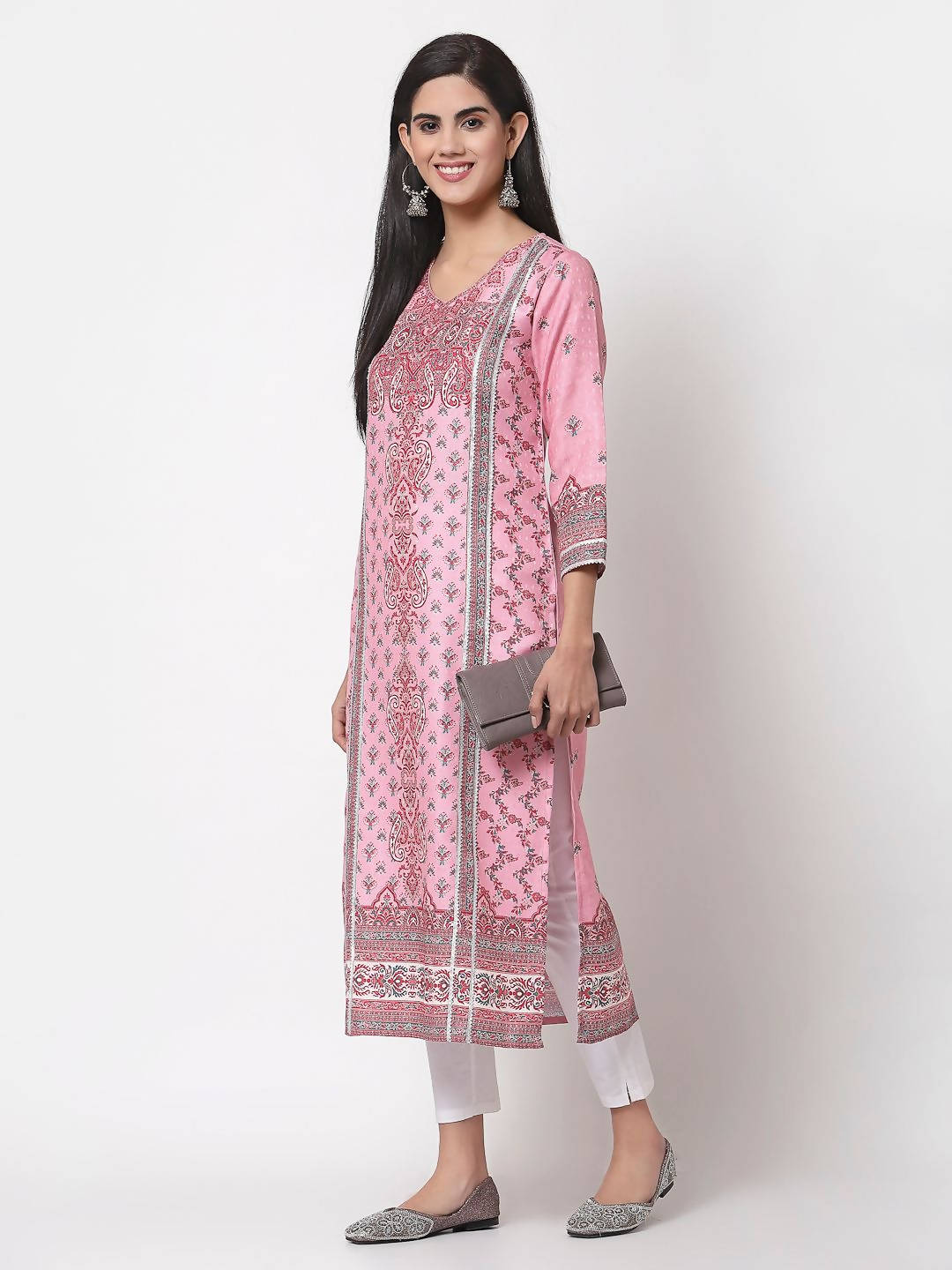 Myshka Women's Multi Printed Polyester Full Sleeve Round Neck Casual Kurta