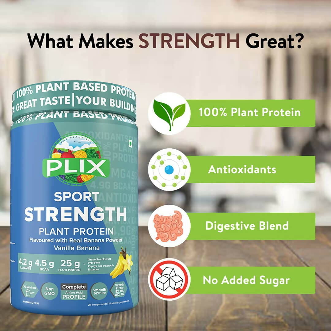PLIX The Plant Fix Strength Vegan Plant Protein Powder - Vanilla - Distacart