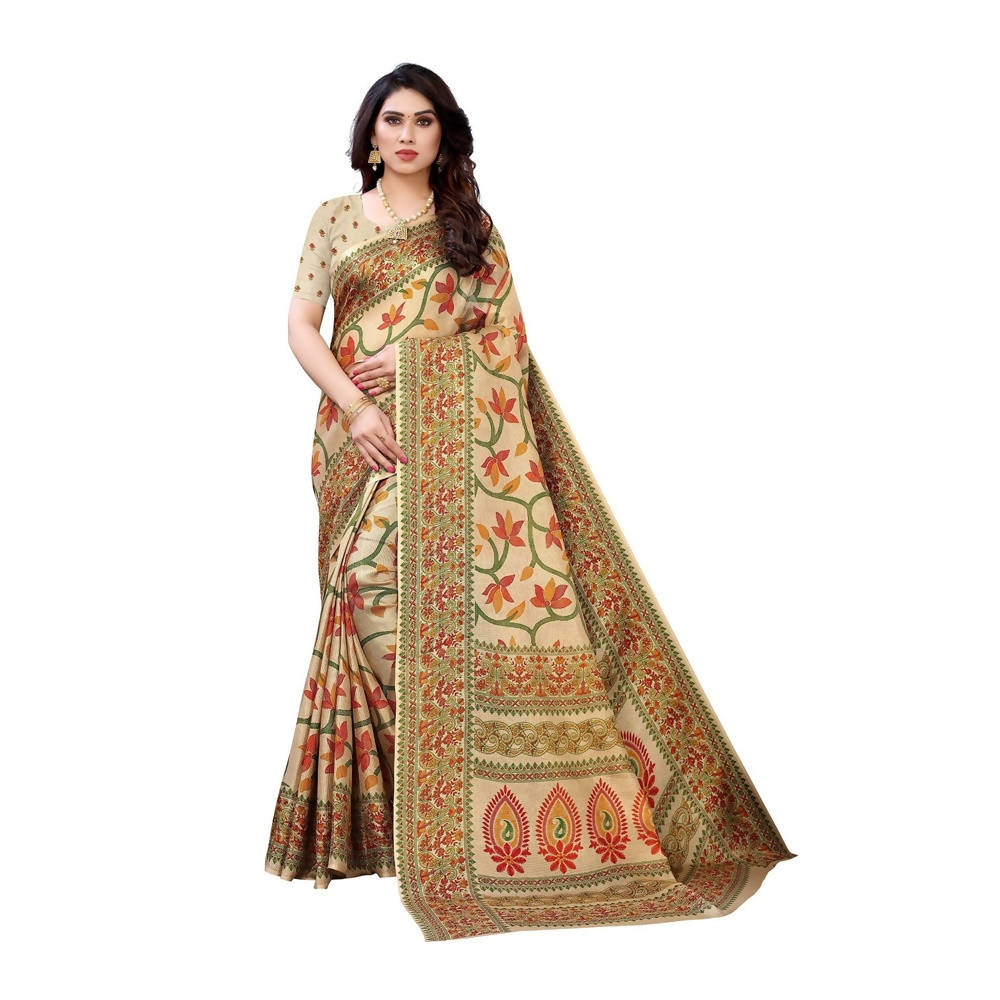 Vamika Printed Jute Silk Brown Saree (Rishika Chiku)