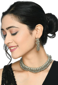 Thumbnail for Mominos Fashion Johar Kamal Silver-Plated Brass Finish Ghungroo Work Choker For Women - Distacart