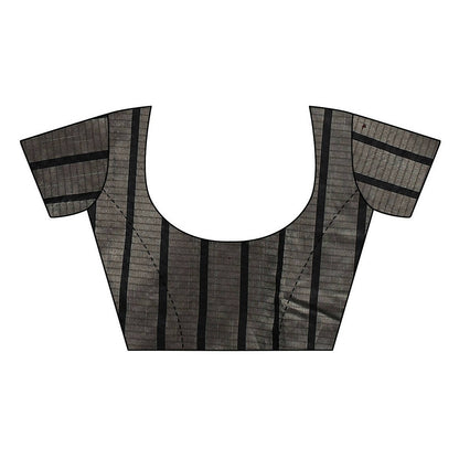 Vamika Black and White Lines Cotton Silk Weaving Saree (Paithani Black) - Distacart