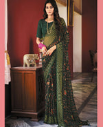 Thumbnail for Green Georgette Brasso Floral Printed Saree With Unstitched Blouse Piece - Zyanya - Distacart