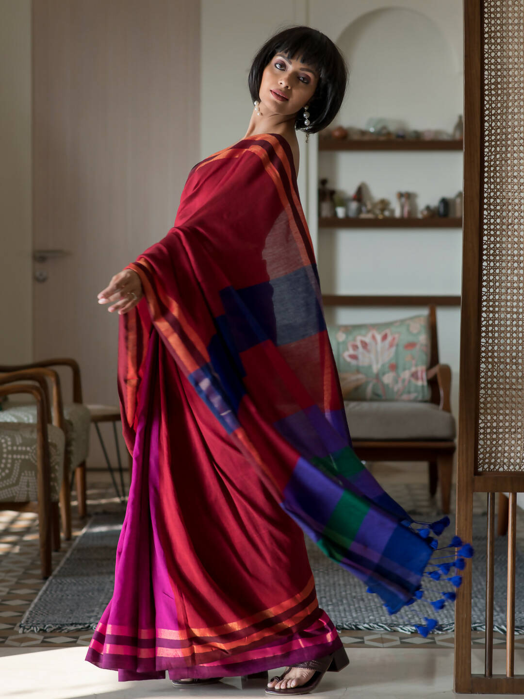 Suta Multi Color Colourblocked Cotton Blend Saree - Distacart