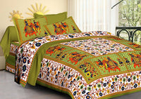 Thumbnail for Vamika Printed Cotton Green Bedsheet With Pillow Covers (LEOC_HTHY_G) - Distacart