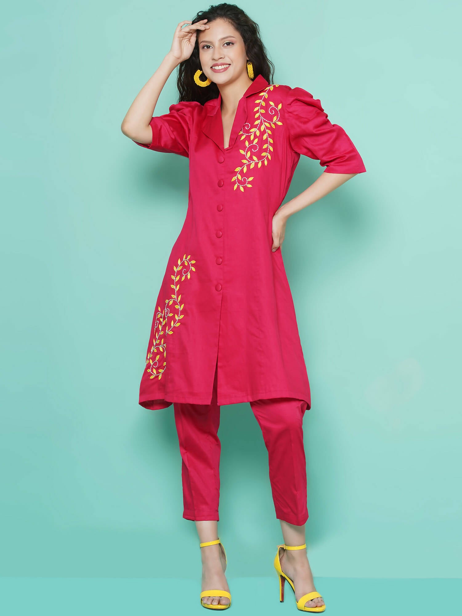Women Republic Pink Cotton Silk Embroidered and Embellished Coord Set - Distacart