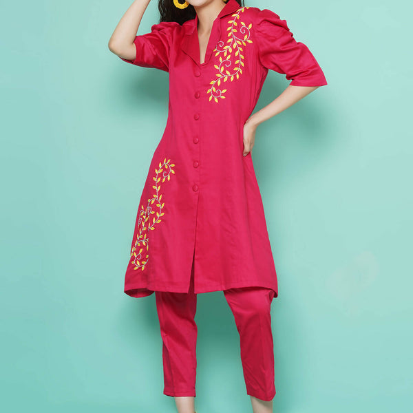 Women Republic Pink Cotton Silk Embroidered and Embellished Coord Set - Distacart