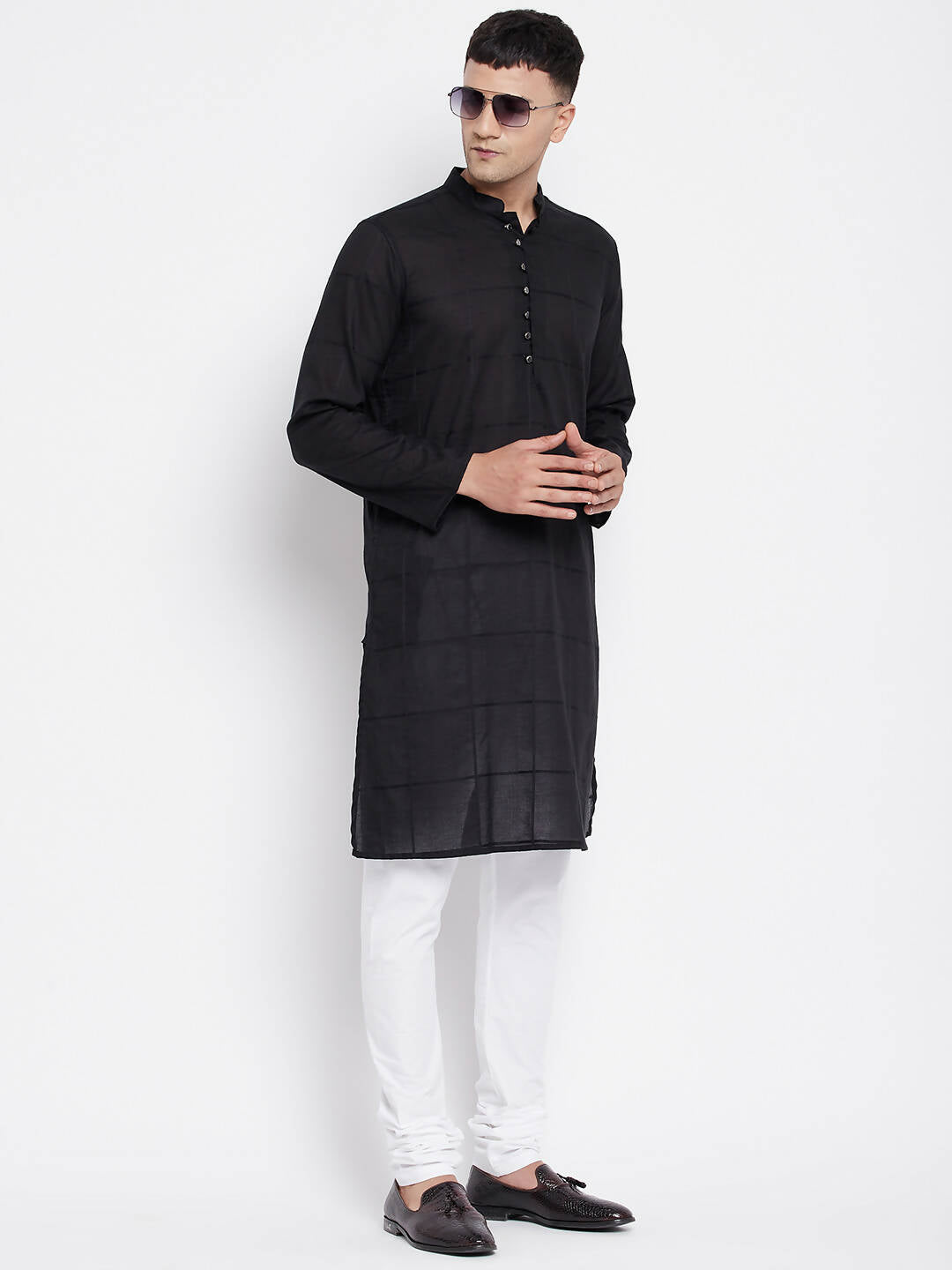 Even Apparels Pure Cotton Men's Kurta in Black Color With Band Collar - Distacart
