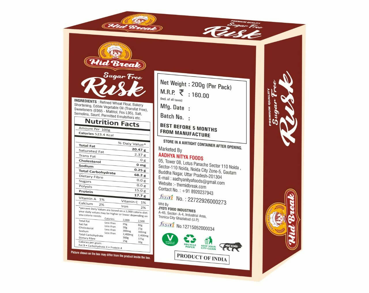 Mid Break Sugar Free Rusk - Distacart