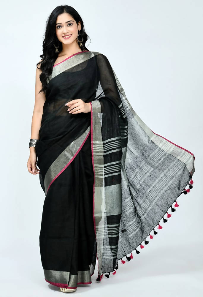 Mominos Fashion Moeza Pure Linen Black Saree