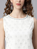 Thumbnail for Janasya Off White & Silver Printed Kurta with Palazzos & Dupatta - Distacart