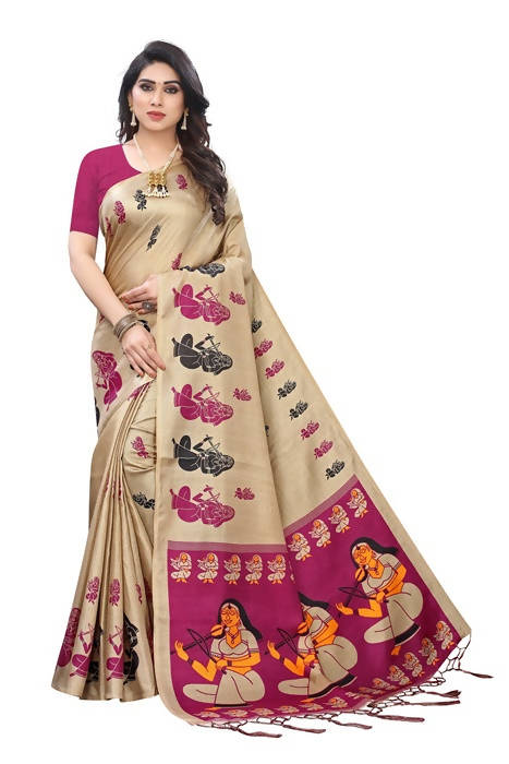 Vamika Brown Kalamkari Print With Jhalar Khadi Silk Saree (SHABRI WINE)