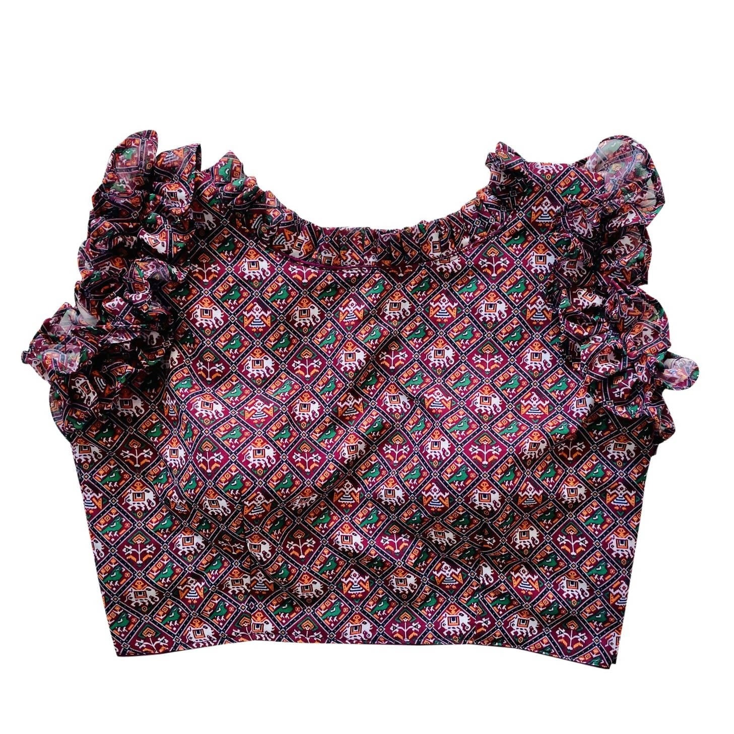 Vamika Wine Red Georgette Frill Blouse - Distacart