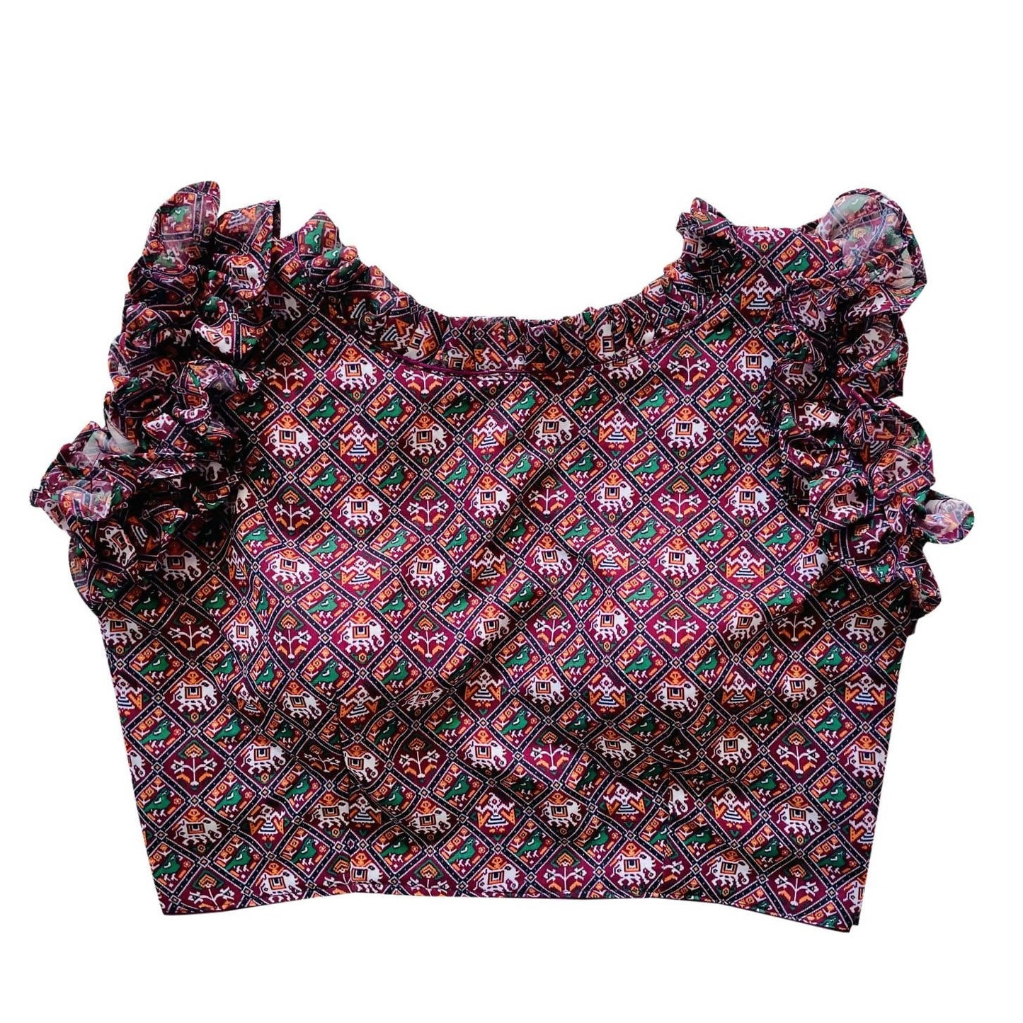 Vamika Wine Red Georgette Frill Blouse - Distacart