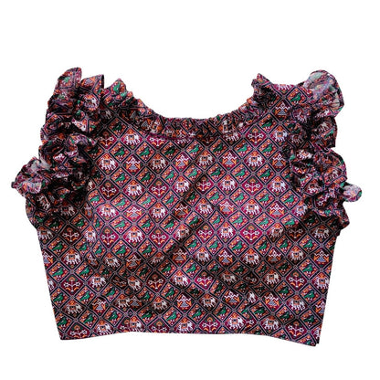 Vamika Wine Red Georgette Frill Blouse - Distacart