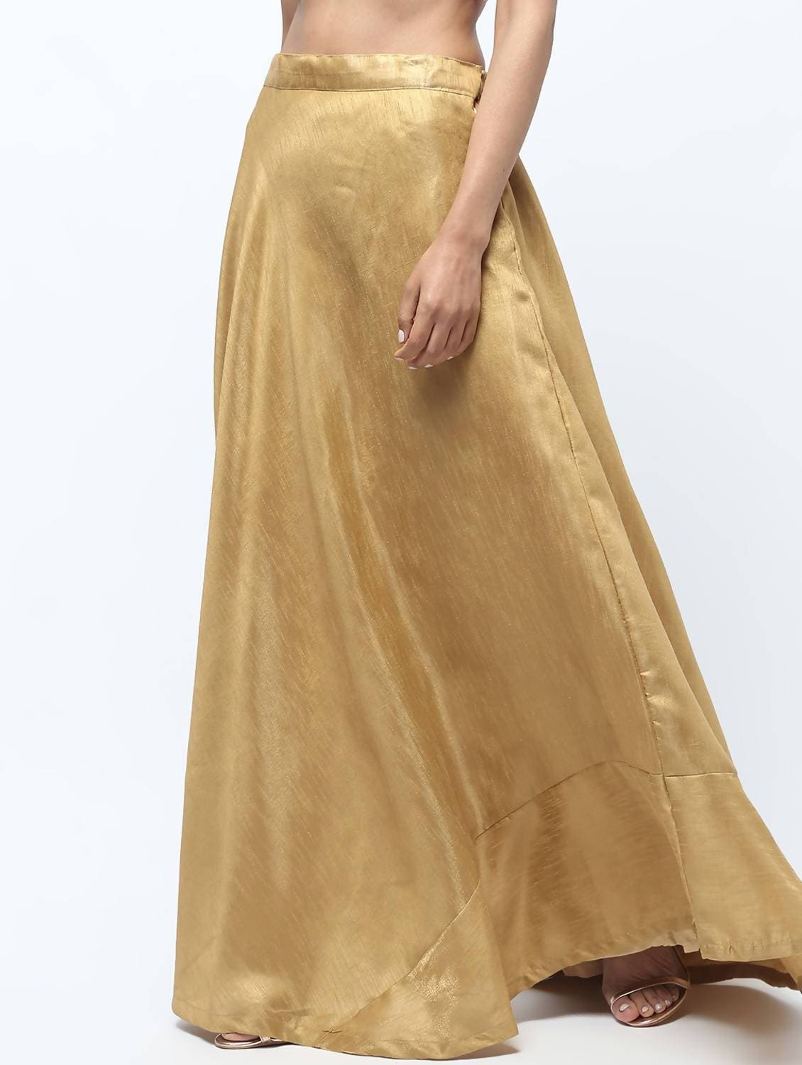 Cheera Golden Color Silk Blend Long Skirt
