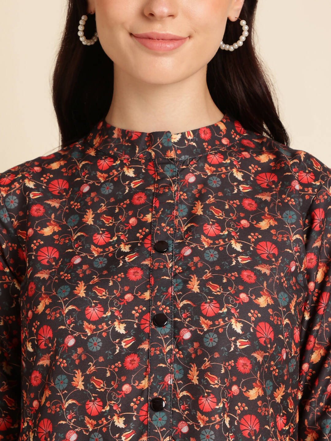 Black Poly Rayon Digital Printed A-line Top - Tarini - Distacart