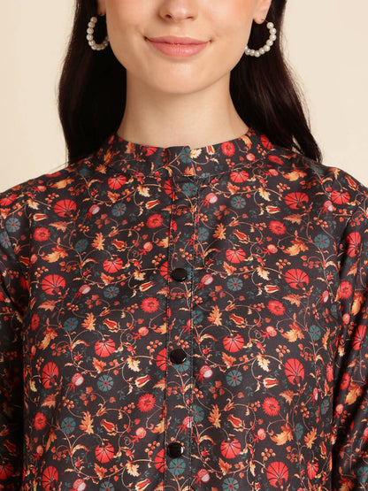 Black Poly Rayon Digital Printed A-line Top - Tarini - Distacart