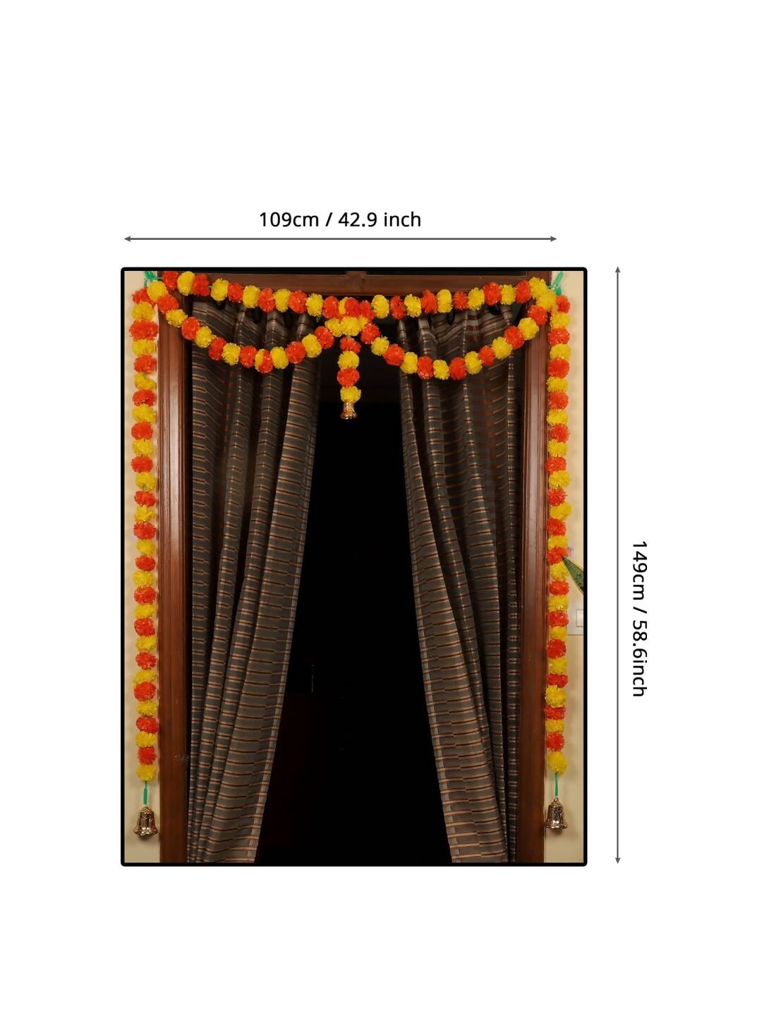 Tied Ribbons Yellow & Orange Door Hanging Garland Toran with Bells - Distacart