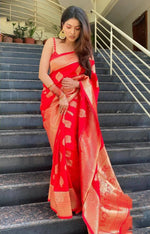 Thumbnail for DEIANA'S Beautiful Golden Jari with New Design Soft Lichi Silk Saree - Red - Distacart