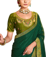 Thumbnail for Green Solid Vichitra Saree With Unstitched Blouse Piece - Selena - Distacart