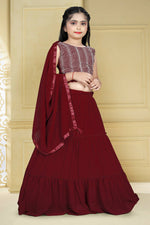 Thumbnail for Wedding Designer Maroon Georgette Kidswear Lehenga - Aaradhna - Distacart