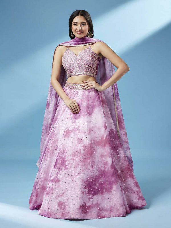 House of Panchhi Lavender Organza Floral Printed Lehenga choli & Dupatta - Distacart