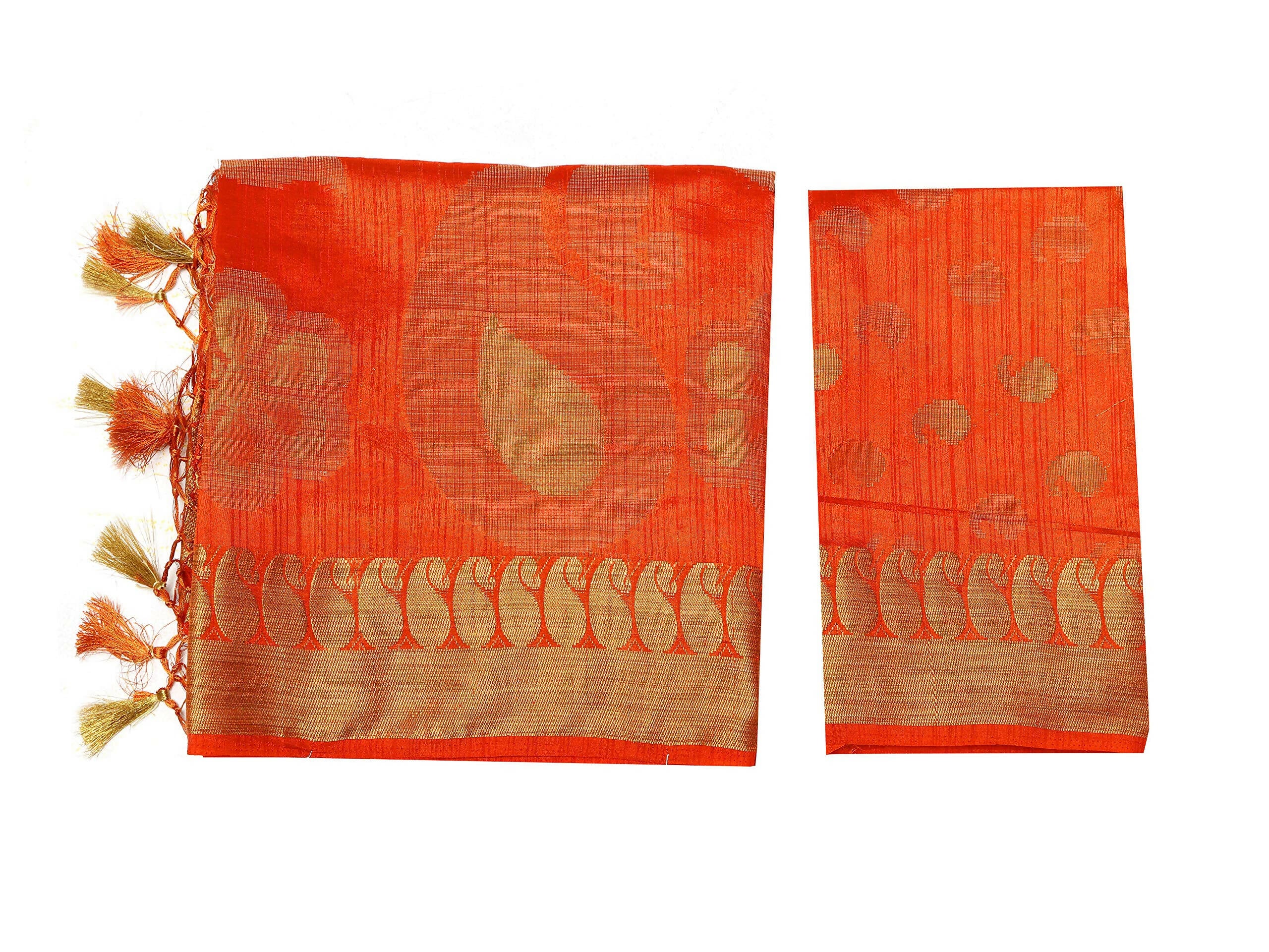 Mimosa Women's Kanchipuram Art Silk Orange Saree - Distacart