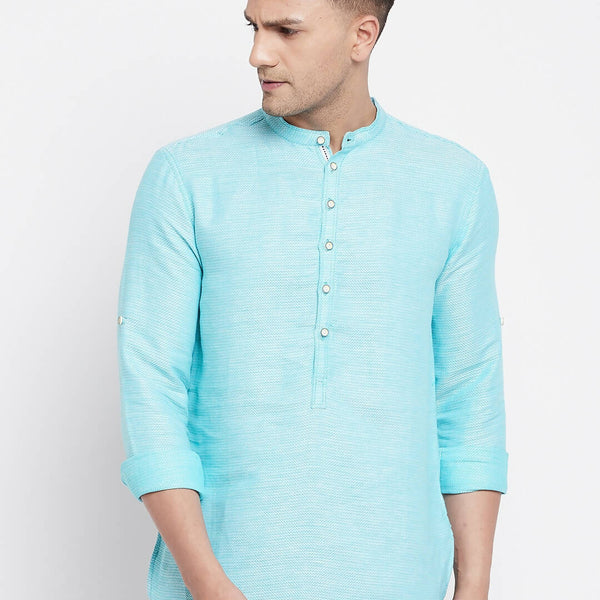 Even Apparels Pure Cotton Men's Kurta in Blue Color With Band Collar - Distacart