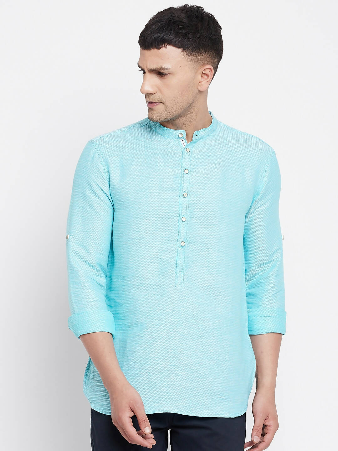 Even Apparels Pure Cotton Men's Kurta in Blue Color With Band Collar - Distacart