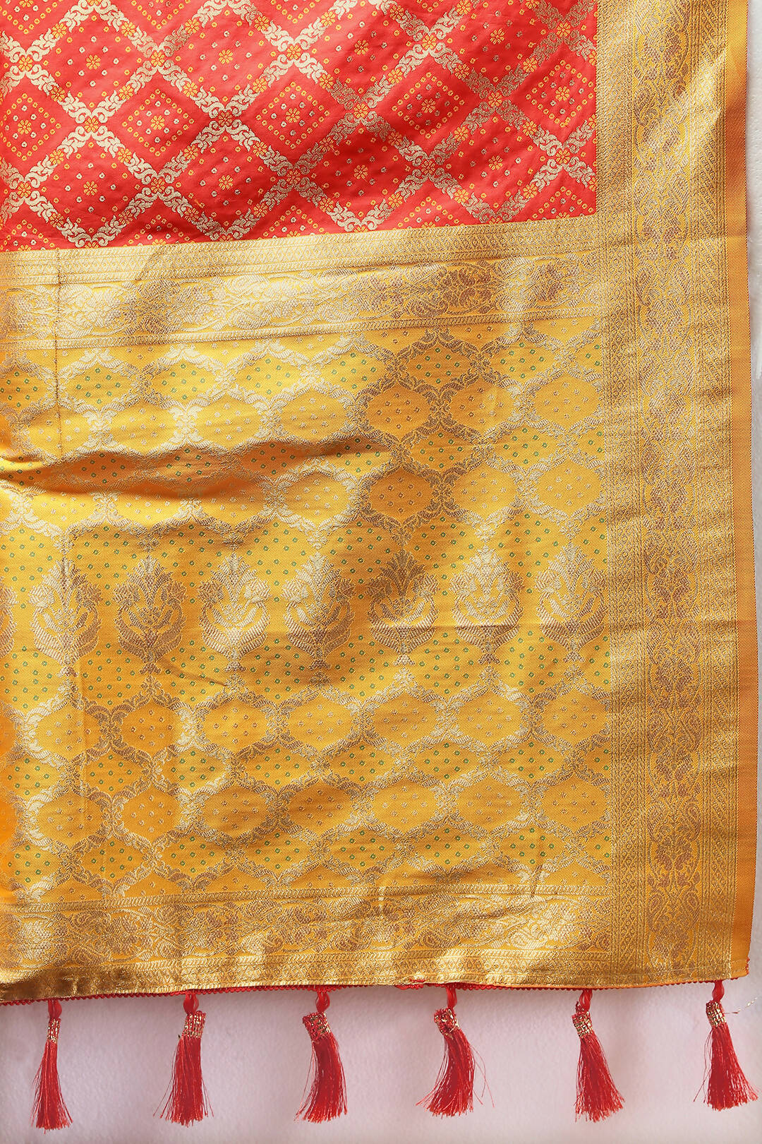 Lorenvalley Fashion Red & Yellow Patola Silk Woven Design Meenakari Weaving Saree - Distacart