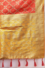 Thumbnail for Lorenvalley Fashion Red & Yellow Patola Silk Woven Design Meenakari Weaving Saree - Distacart