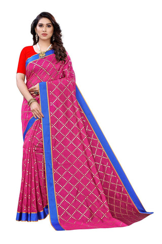 Vamika Pink Linen Foil Print Saree (YOGI PINK) - Distacart