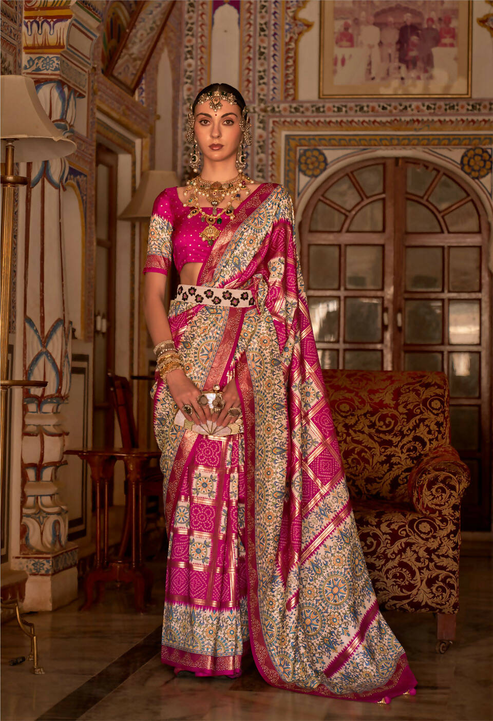 Strawberry Pink P V Silk Digital Print, Zari Work Printed Saree - Rewaa Parampara - Distacart