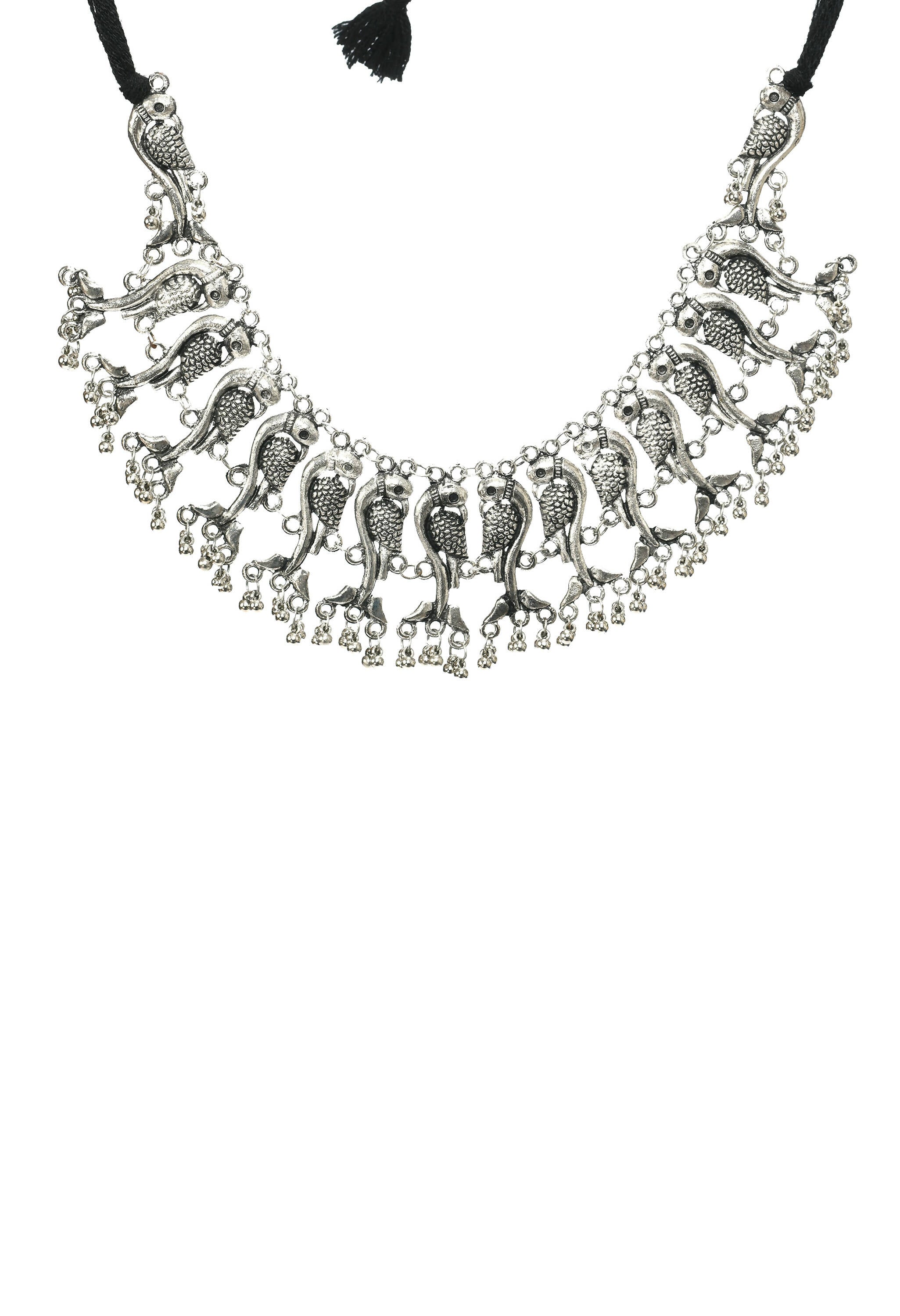 Mominos Fashion Johar Kamal Oxidised Silver-Plated Brass Finish Peacock Choker For Women (Silver) - Distacart