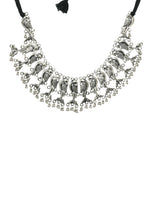 Thumbnail for Mominos Fashion Johar Kamal Oxidised Silver-Plated Brass Finish Peacock Choker For Women (Silver) - Distacart