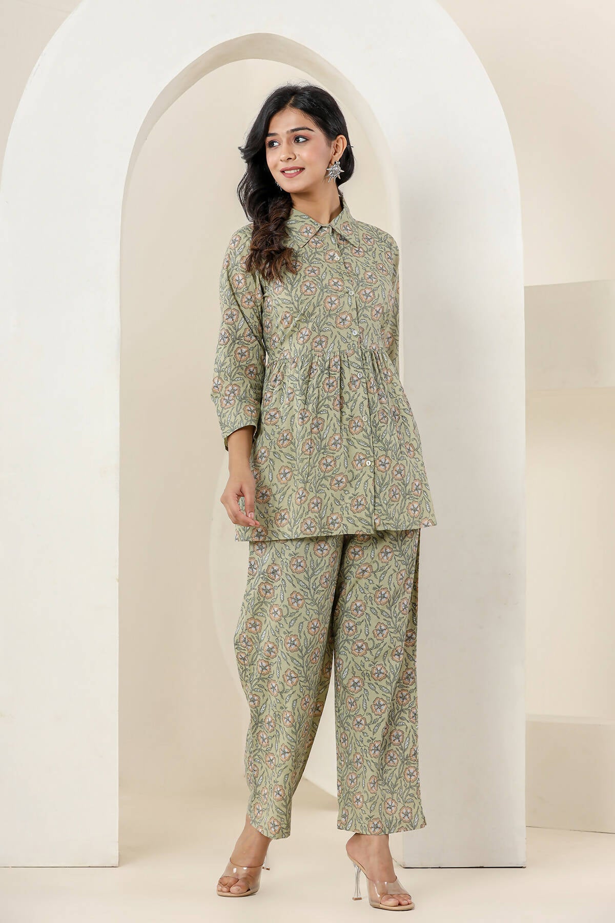 Kaajh Women's Green Printed Cotton Co-ord Set - Distacart