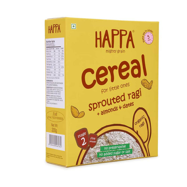 Happa Organic Baby Food Sprouted Ragi, Almonds + Dates Porridge Mix-Stage 2 - Distacart