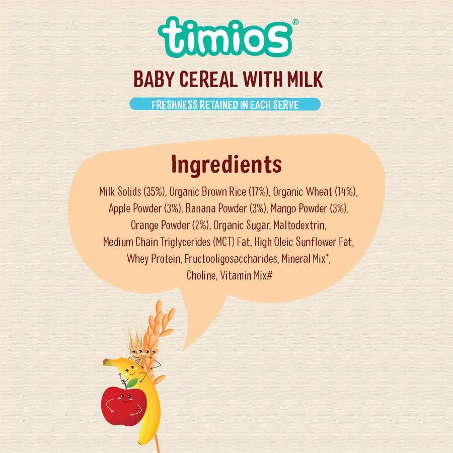 Timios Organic Rice Wheat Mixed Fruit Baby Cereal Ingredients