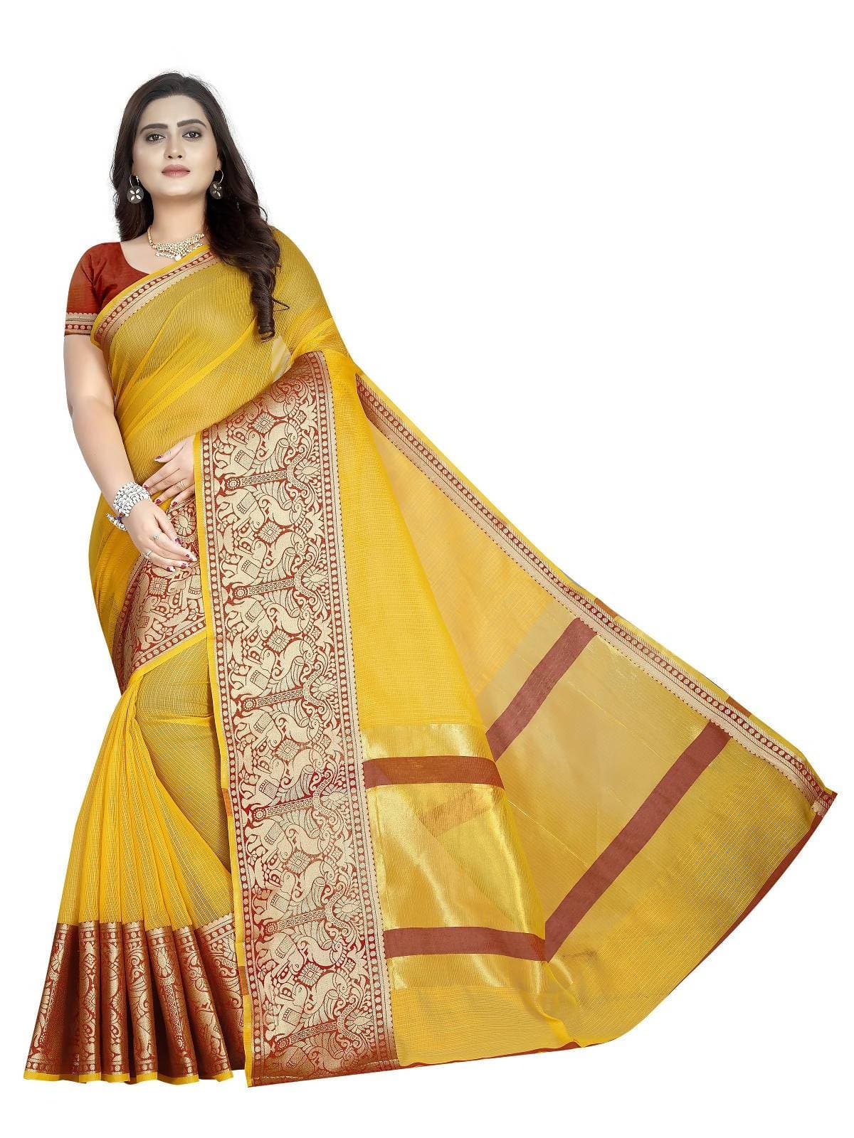 Vamika Banarasi Jaquard Yellow Weaving Saree
