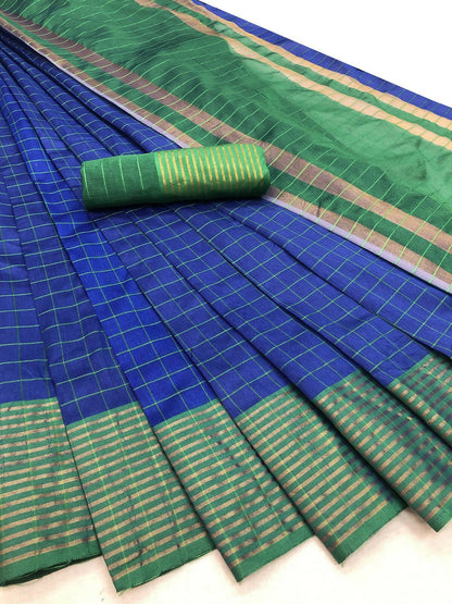 Vamika Blue Cotton Silk Weaving Saree (Manipuri Blue) - Distacart