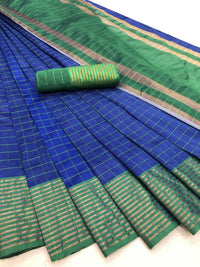 Thumbnail for Vamika Blue Cotton Silk Weaving Saree (Manipuri Blue) - Distacart