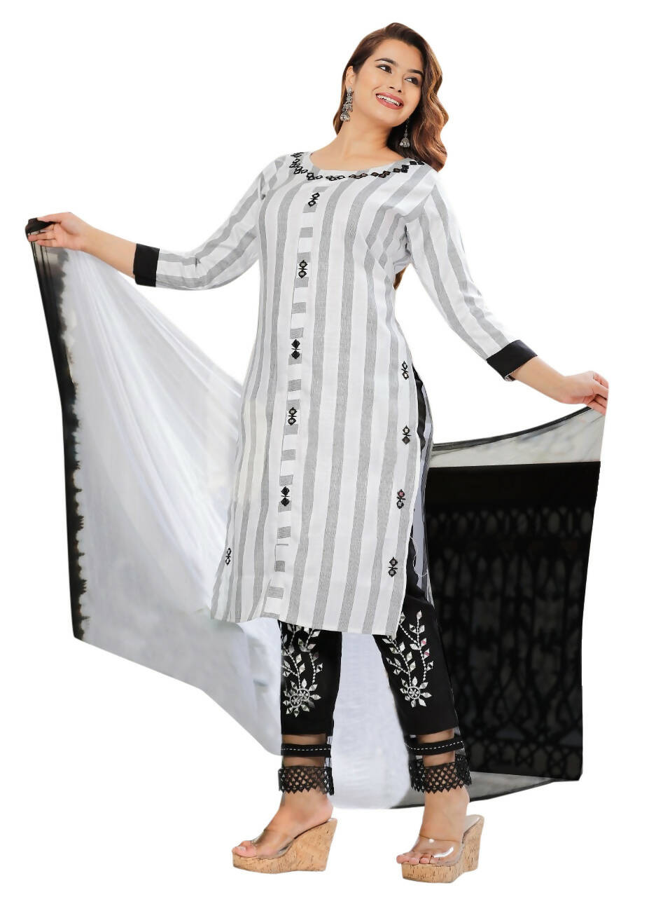Vamika Women Embroidery Rayon White Party Wear/Casual Wear Kurta Set/Suit - Distacart