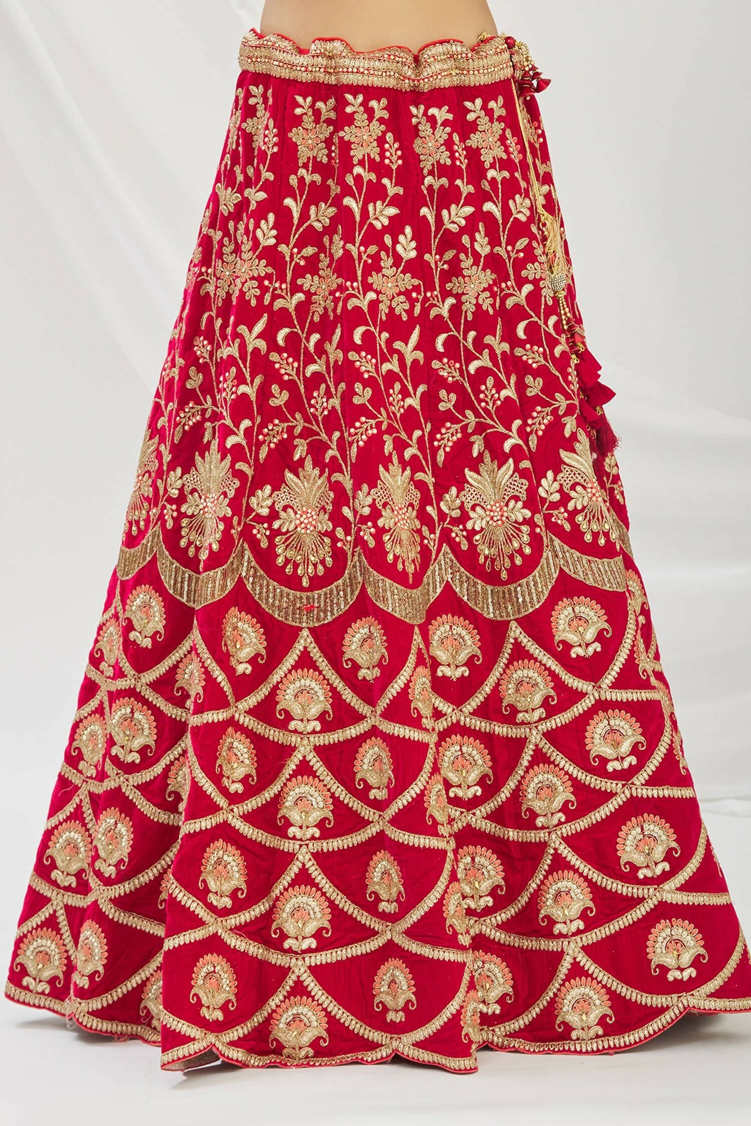 Red Velvet Semi-Stitched Wedding Bridal Lehenga - Nimaya - Distacart