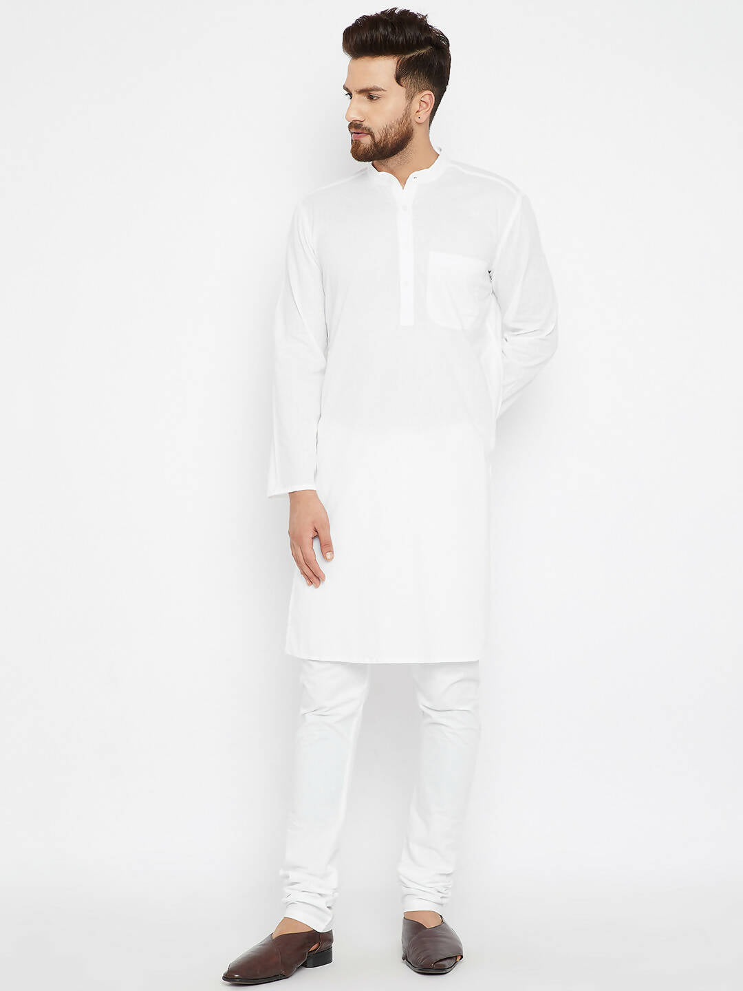 Even Apparels Band Collar White Pure Cotton Men's Kurta - Distacart