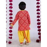 Thumbnail for Little Bansi Red and yellow Color Jaipuri Ambi Angrakha Kurta with Dhoti